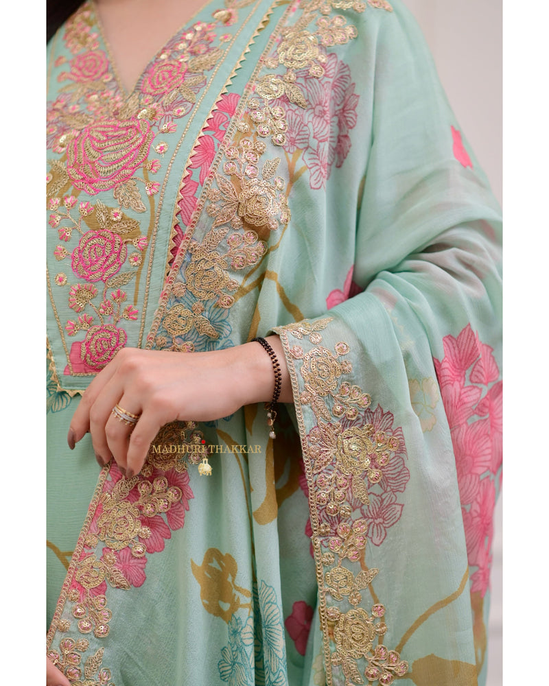 Sea Green Floral Gota Handwork Premium Sharara Set
