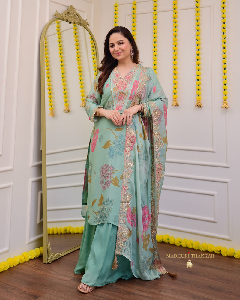 Sea Green Floral Gota Handwork Premium Sharara Set