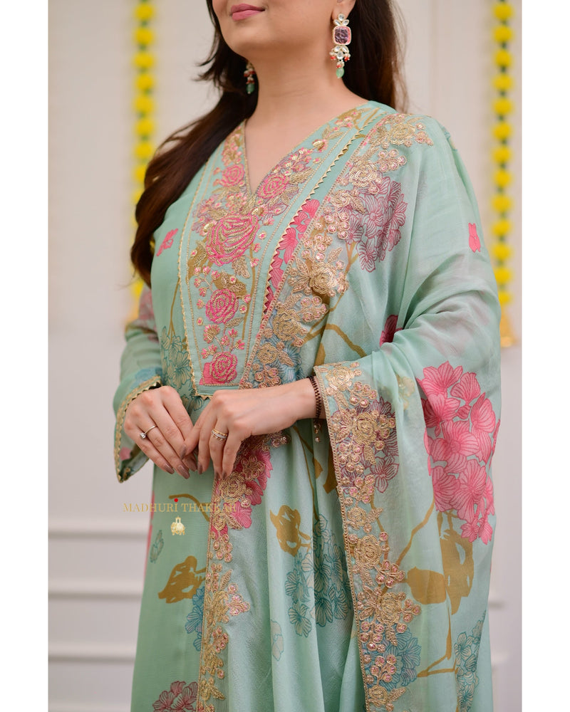 Sea Green Floral Gota Handwork Premium Sharara Set