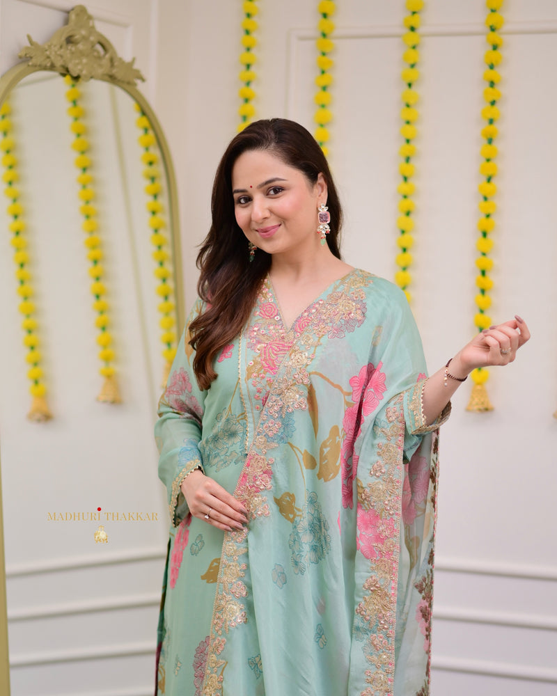 Sea Green Floral Gota Handwork Premium Sharara Set