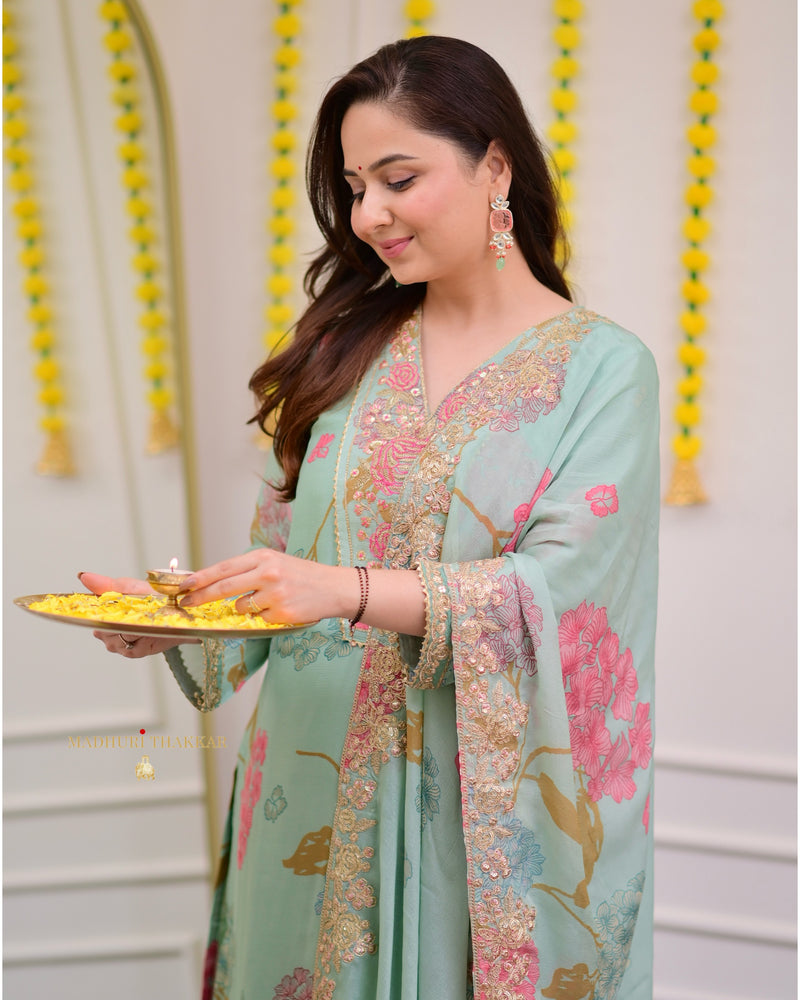 Sea Green Floral Gota Handwork Premium Sharara Set