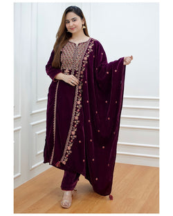 Magenta Handwork Velvet Suit