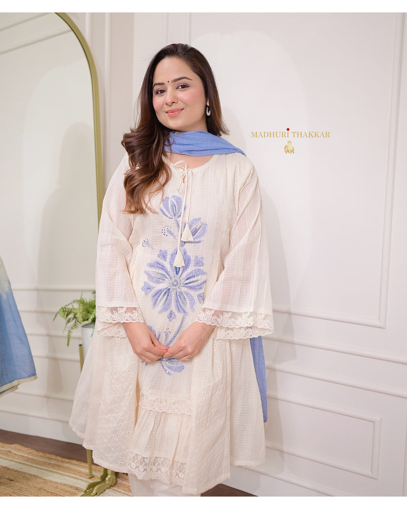 Ivory Blue A Line Handwork Pakistani Suit