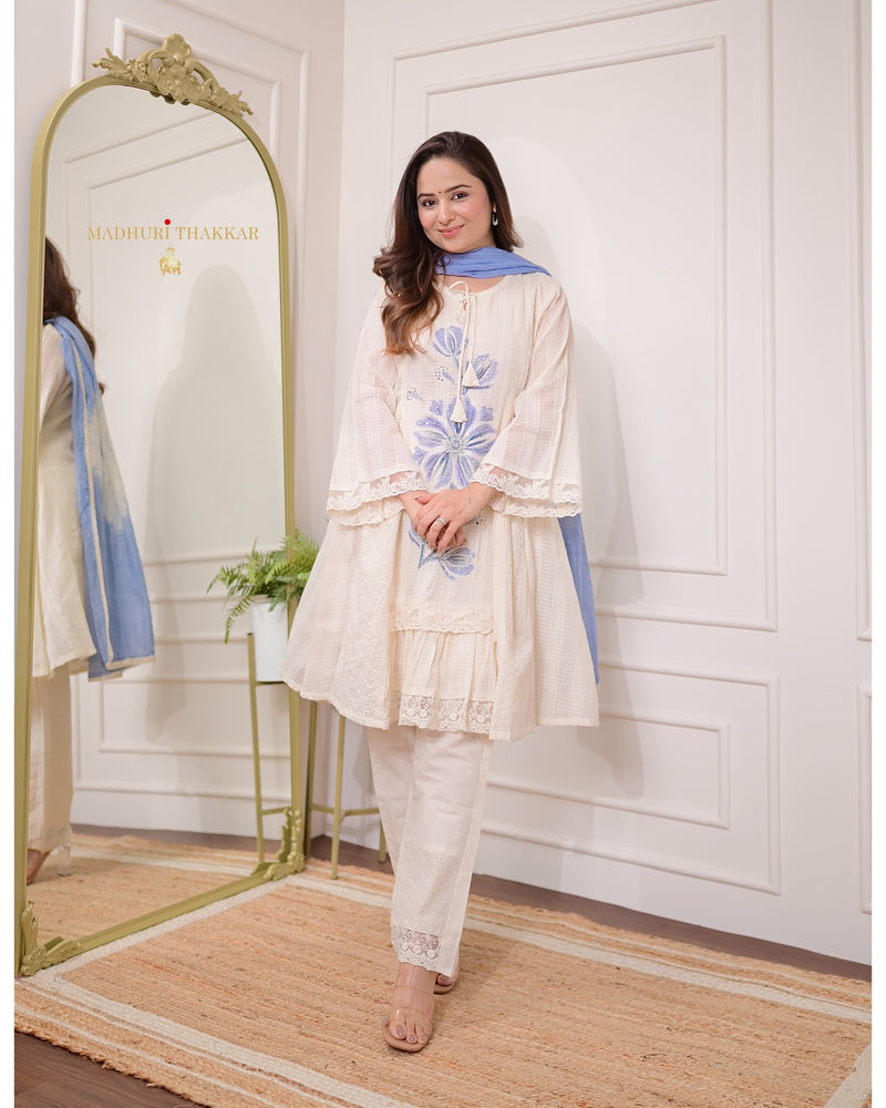 Ivory Blue A Line Handwork Pakistani Suit