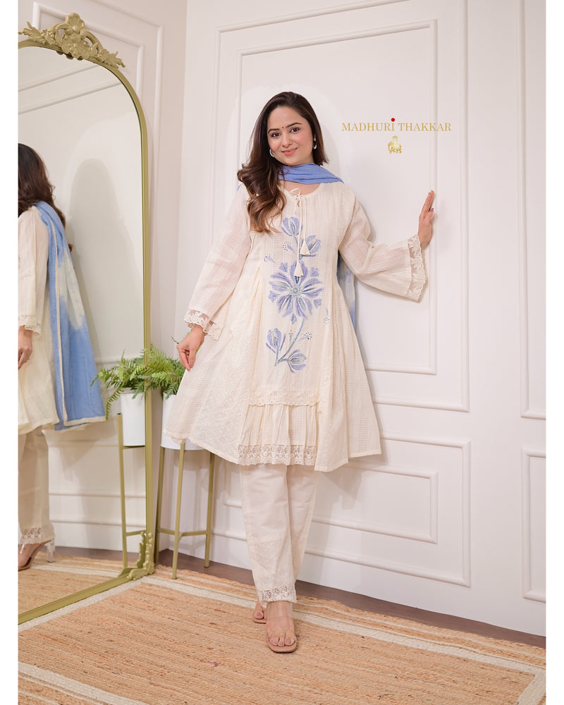 Ivory Blue A Line Handwork Pakistani Suit