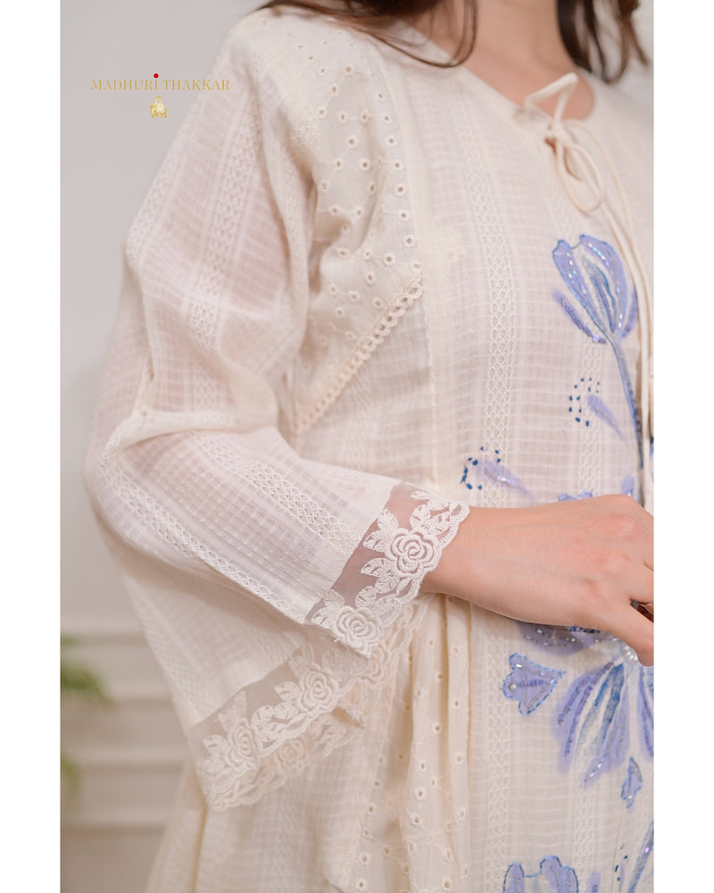 Ivory Blue A Line Handwork Pakistani Suit