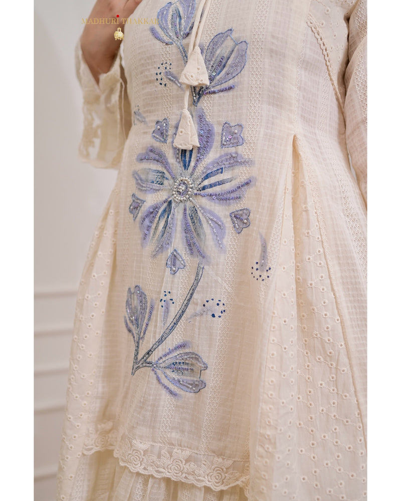 Ivory Blue A Line Handwork Pakistani Suit