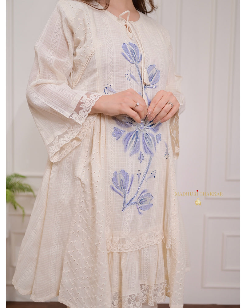 Ivory Blue A Line Handwork Pakistani Suit