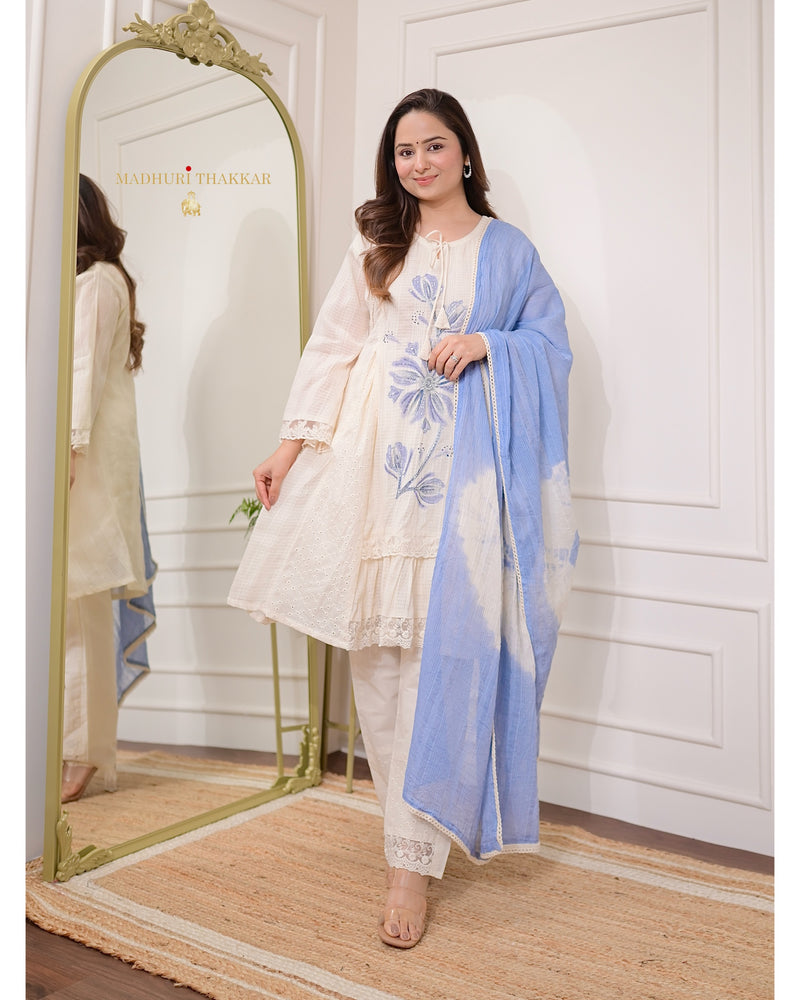 Ivory Blue A Line Handwork Pakistani Suit