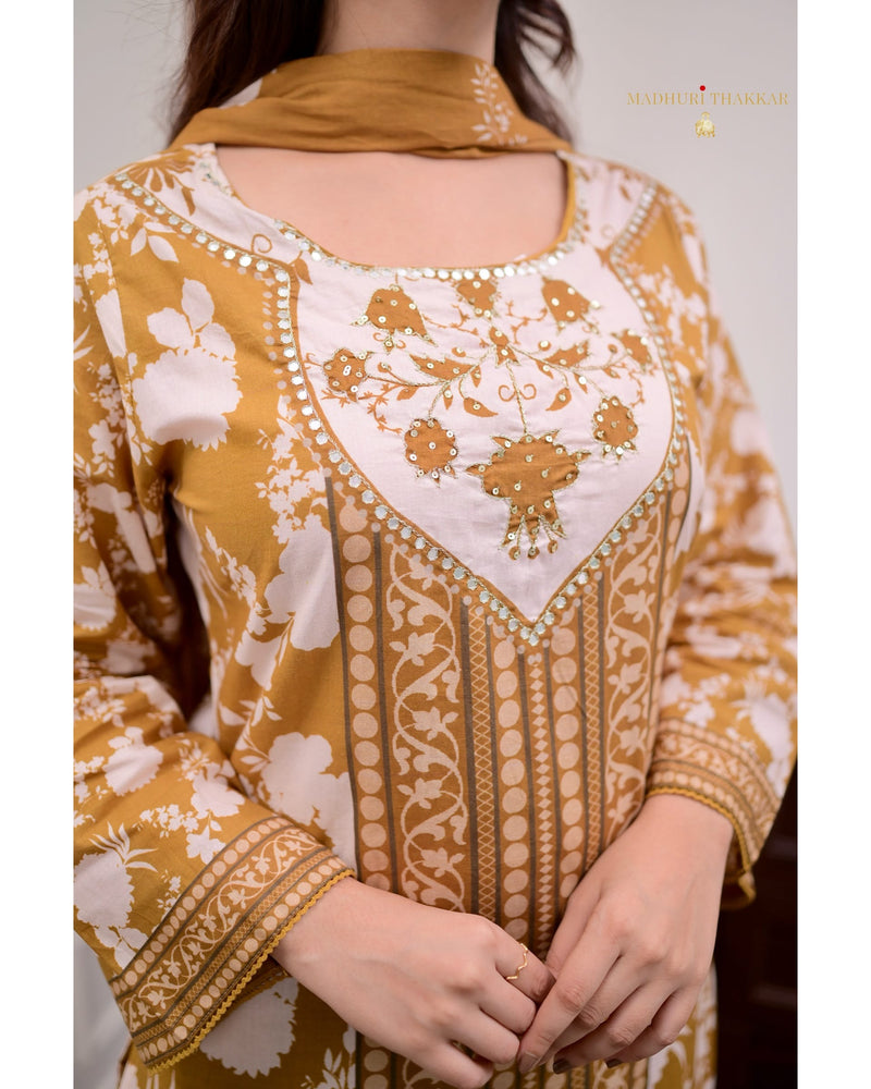 Mustard Yellow Handwork Cotton Suit