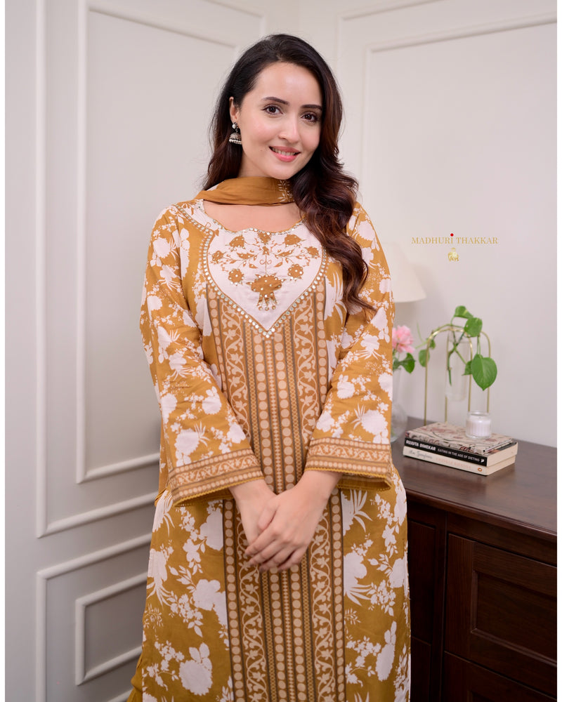 Mustard Yellow Handwork Cotton Suit