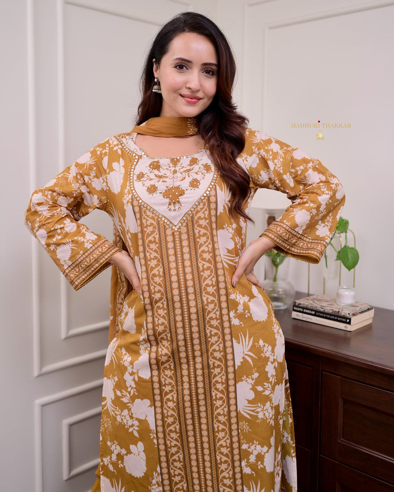 Mustard Yellow Handwork Cotton Suit