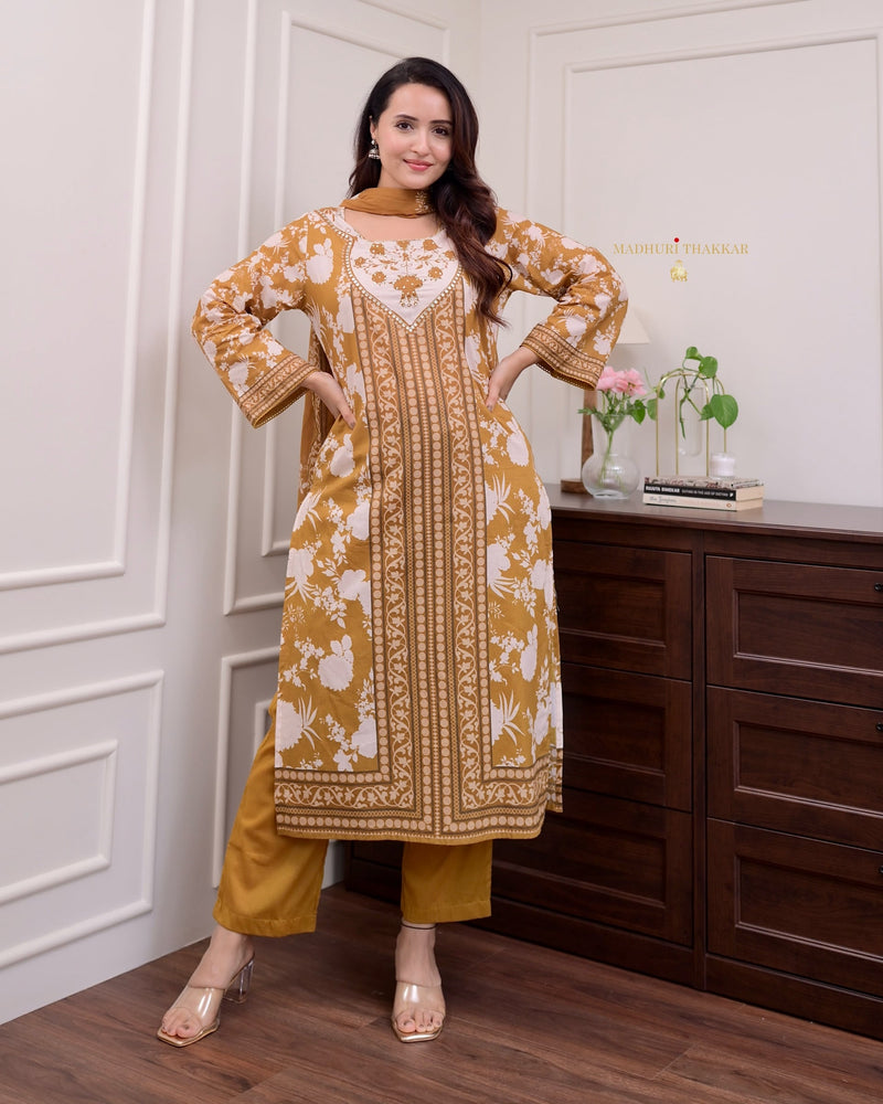 Mustard Yellow Handwork Cotton Suit