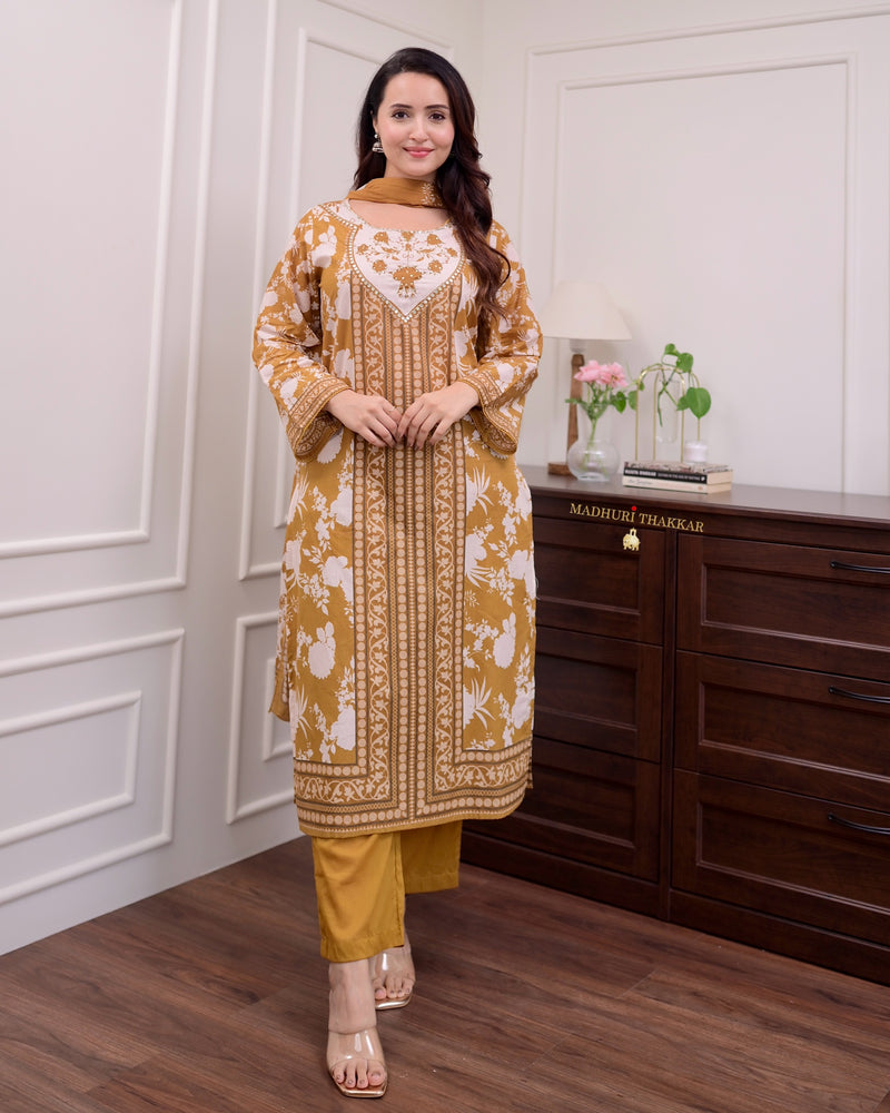 Mustard Yellow Handwork Cotton Suit
