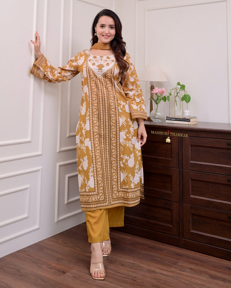 Mustard Yellow Handwork Cotton Suit