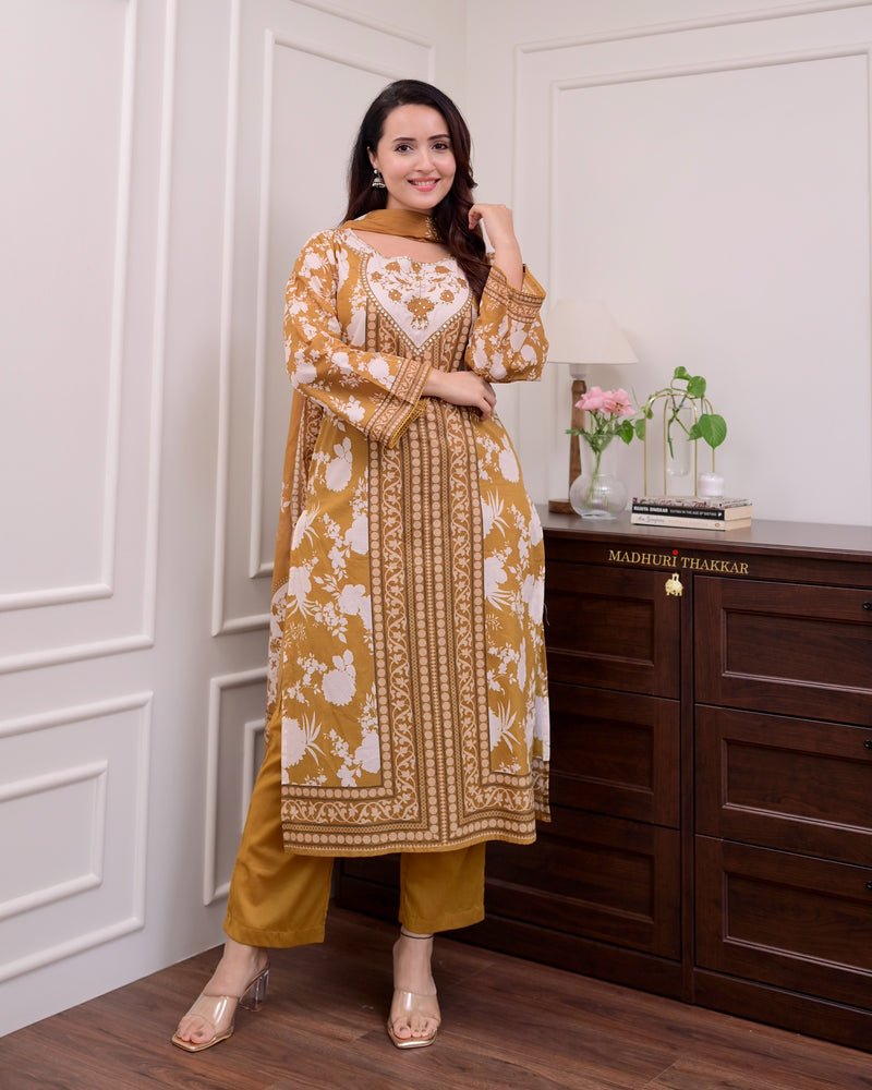 Mustard Yellow Handwork Cotton Suit