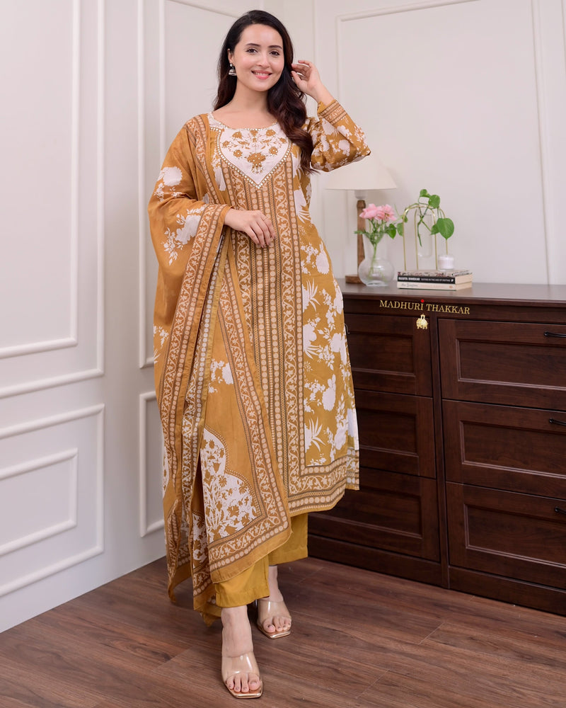 Mustard Yellow Handwork Cotton Suit