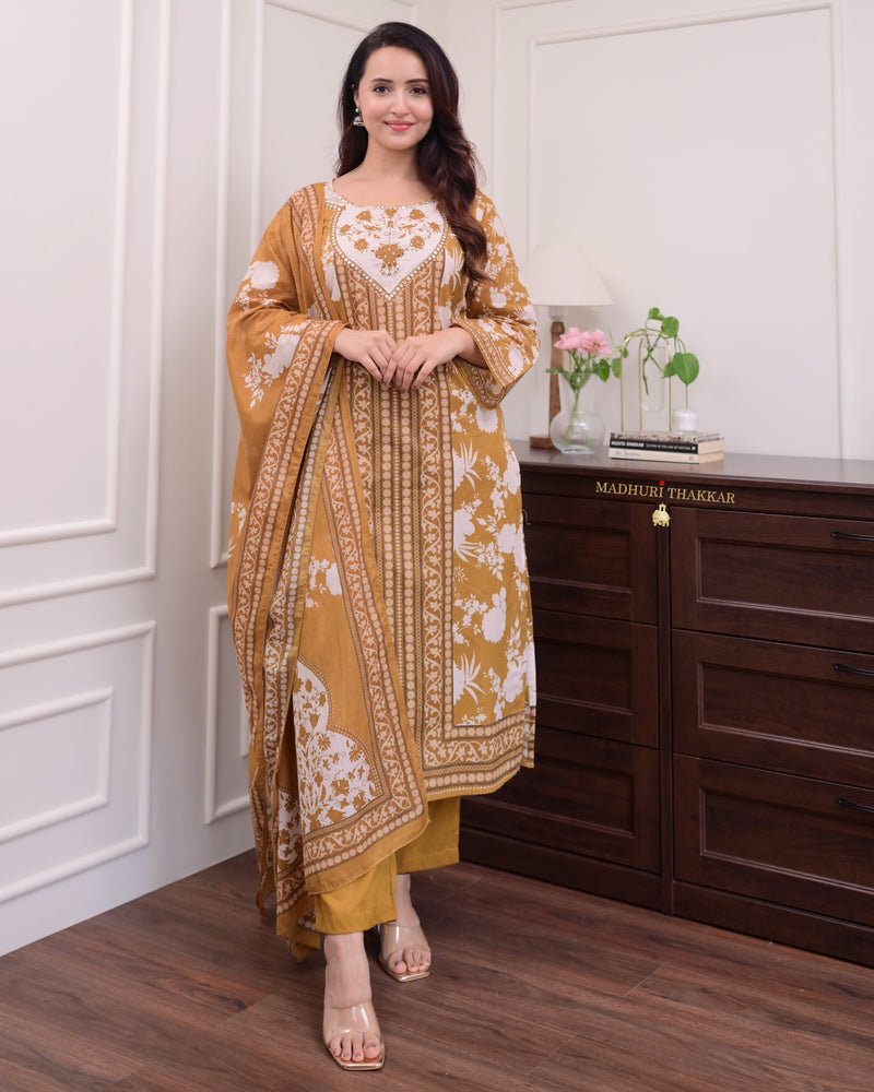 Mustard Yellow Handwork Cotton Suit