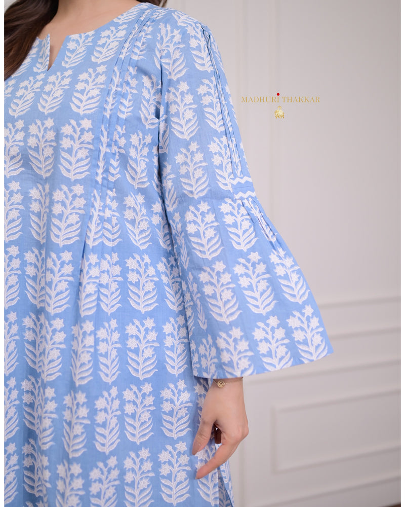 Blue Floral Pintex Cotton Co-ord