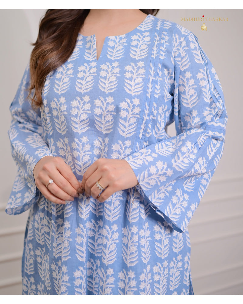 Blue Floral Pintex Cotton Co-ord