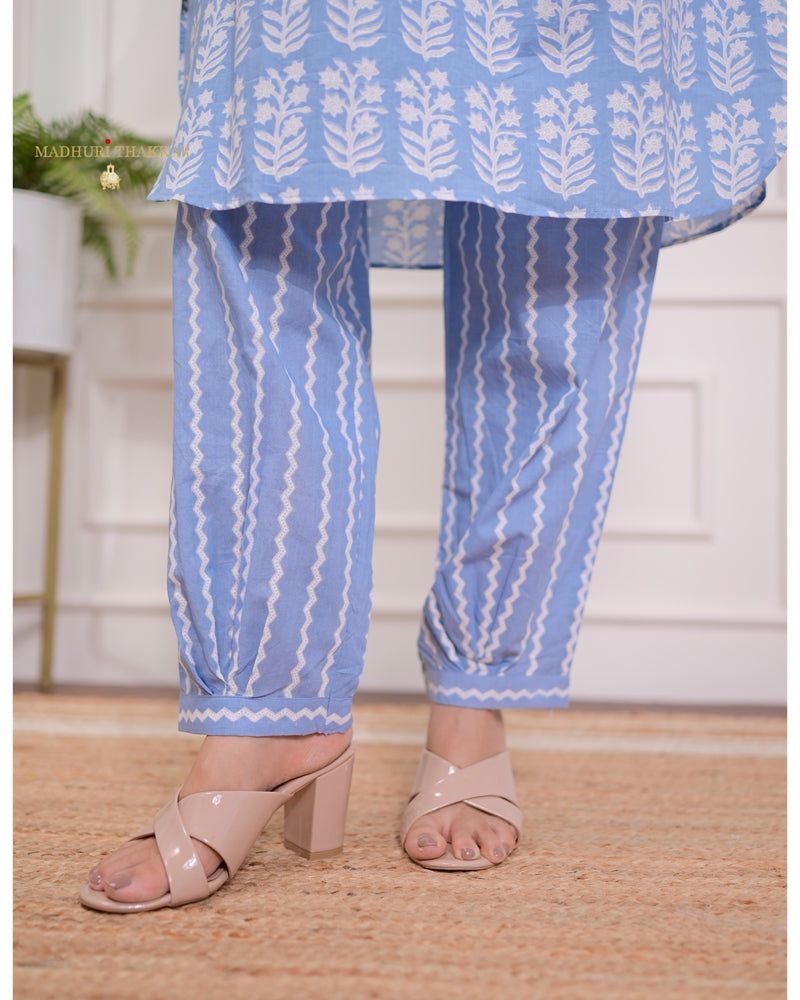 Blue Floral Pintex Cotton Co-ord
