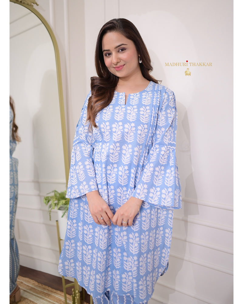 Blue Floral Pintex Cotton Co-ord