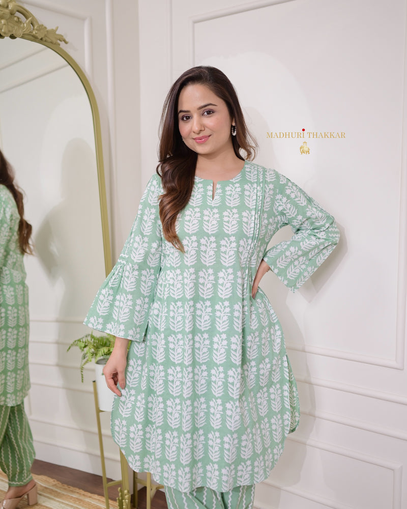 Green Floral Pintex Cotton Co-ord