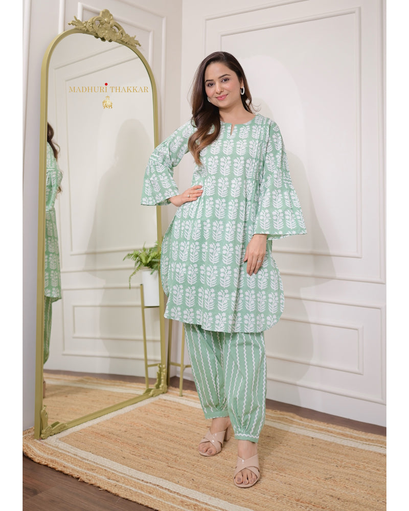 Green Floral Pintex Cotton Co-ord