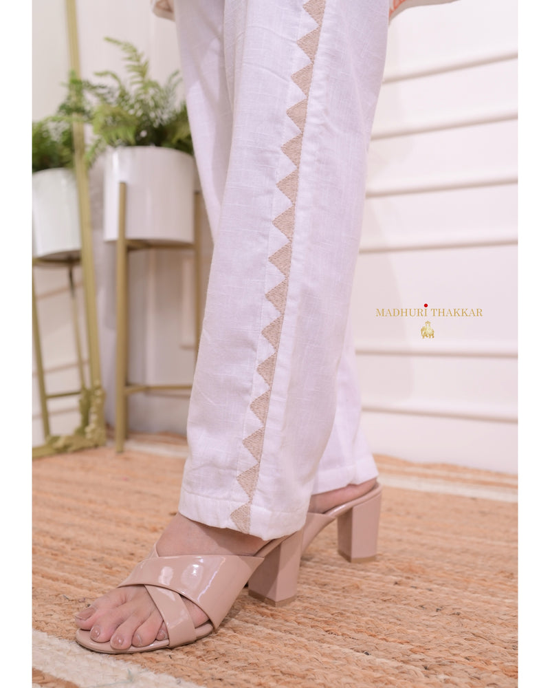 White Threadwork Cotton Co-ord