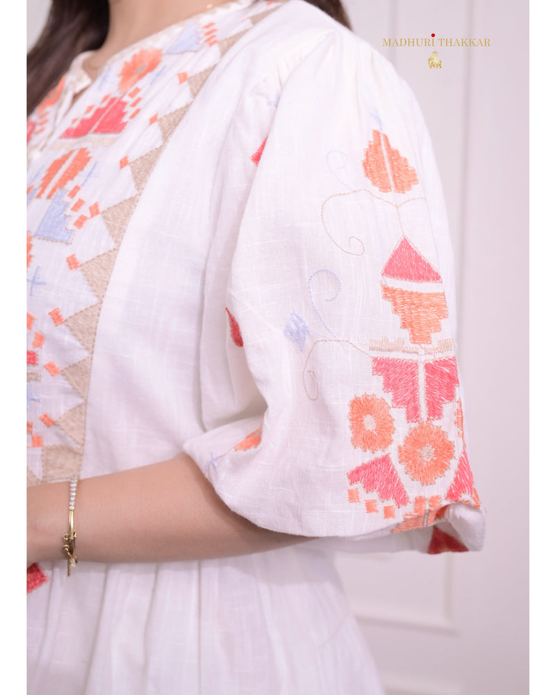 White Threadwork Cotton Co-ord