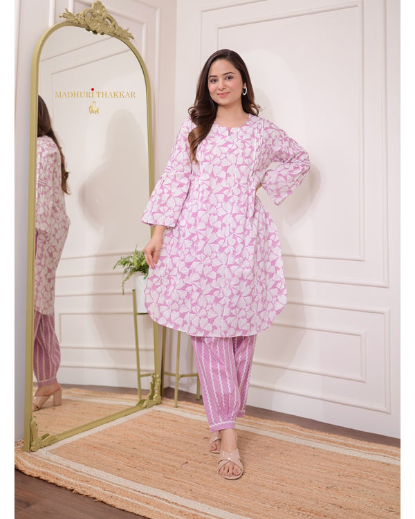 Lavender Floral Pintex Cotton Co-ord