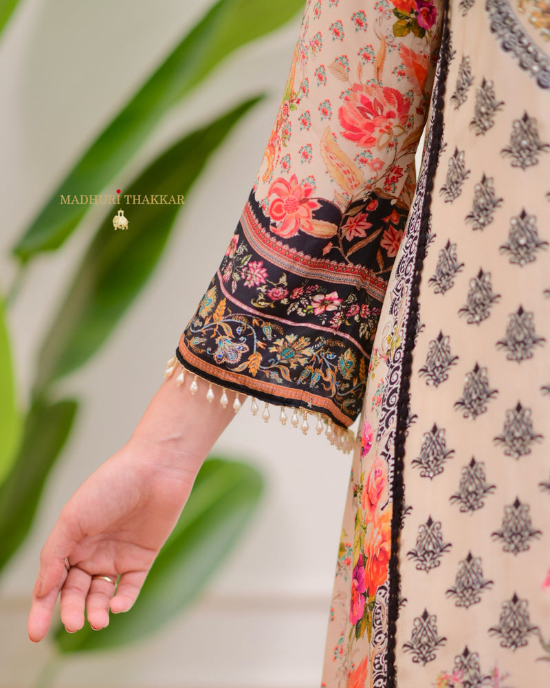 Ivory Handwork Patchprint A Line Crepe Suit