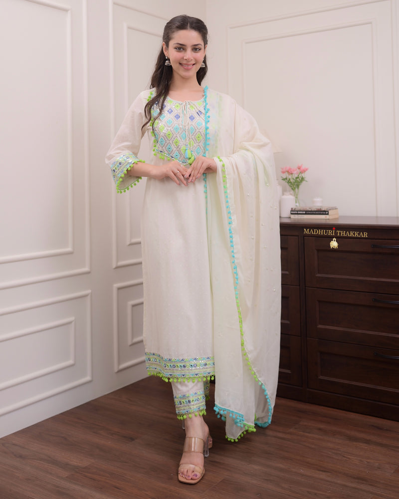 Ivory Blue Handwork Festive Suit