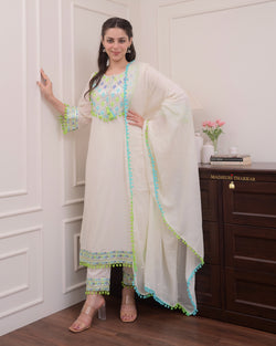 Ivory Blue Handwork Festive Suit