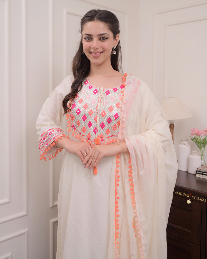 Ivory Orange Sequin Festive Suit