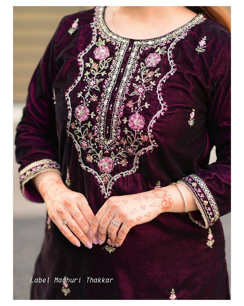 Wine Handwork Velvet Suit