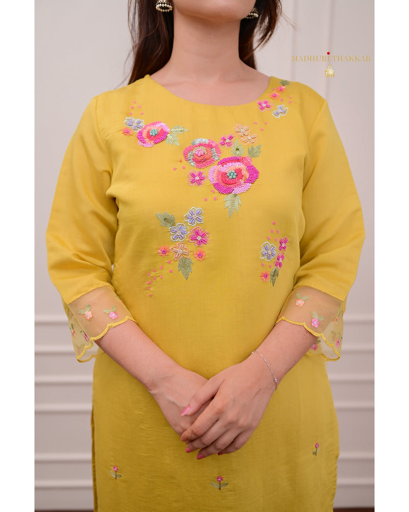Yellow Handwork Cotton Silk Suit
