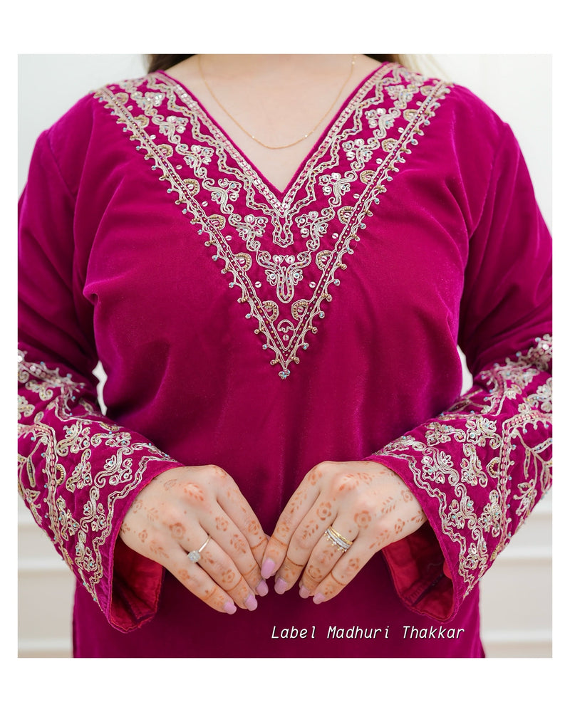 Rani Pink Threadwork Velvet Suit