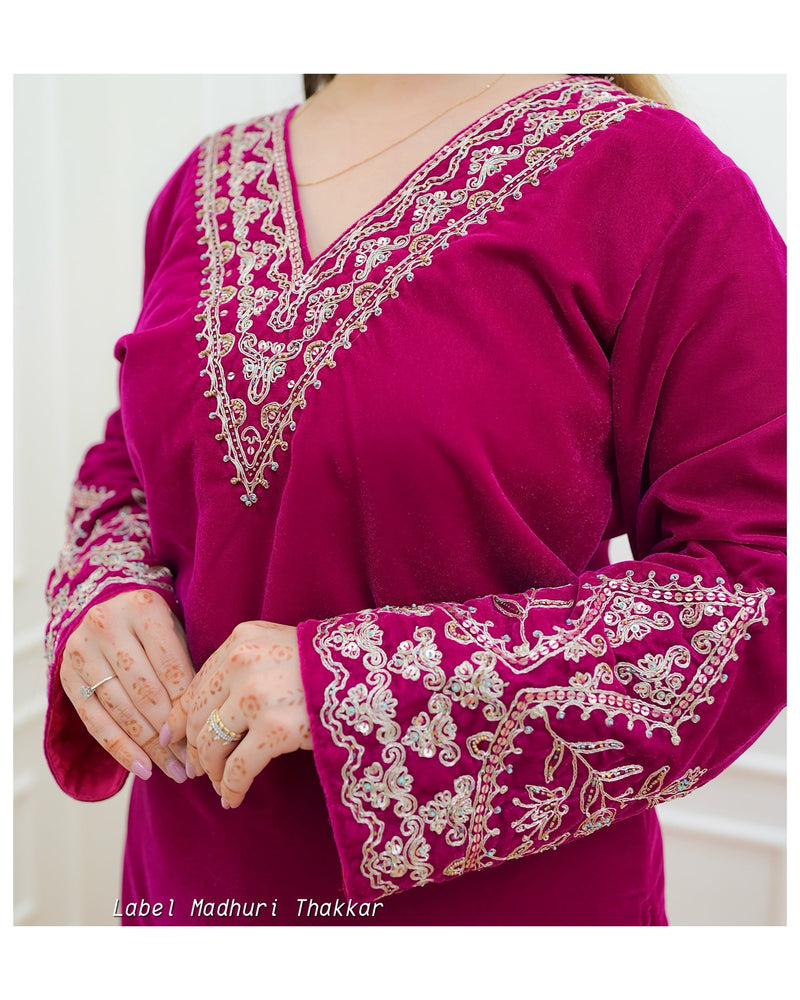 Rani Pink Threadwork Velvet Suit