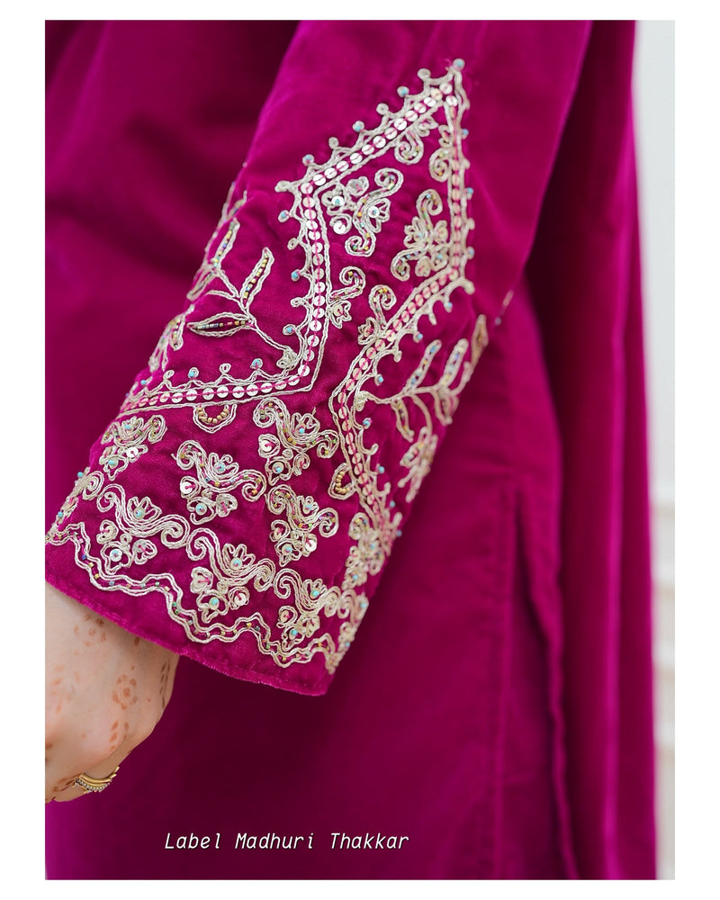 Rani Pink Threadwork Velvet Suit