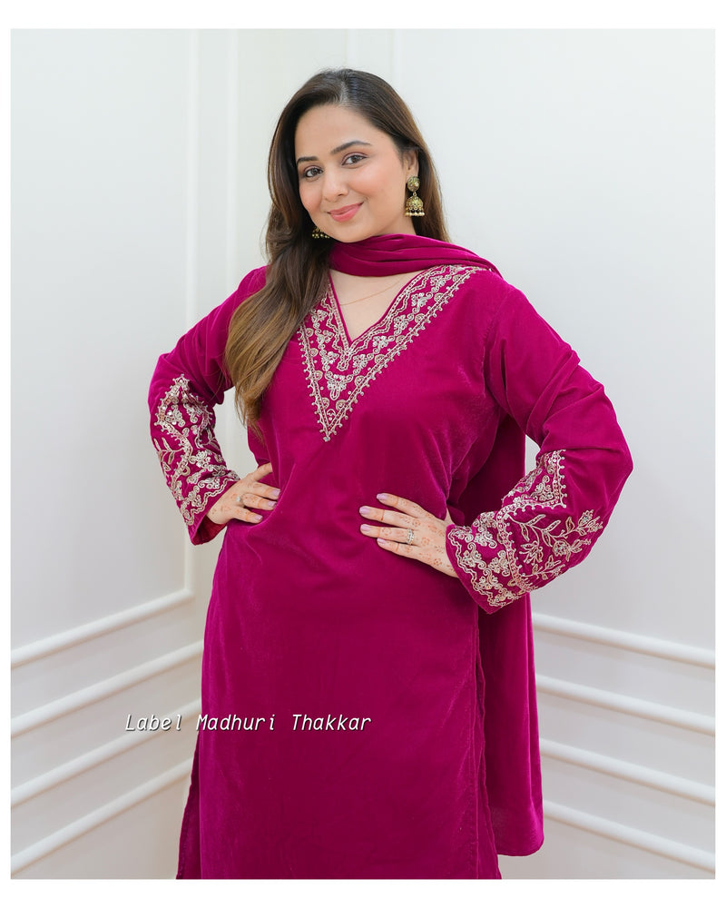 Rani Pink Threadwork Velvet Suit