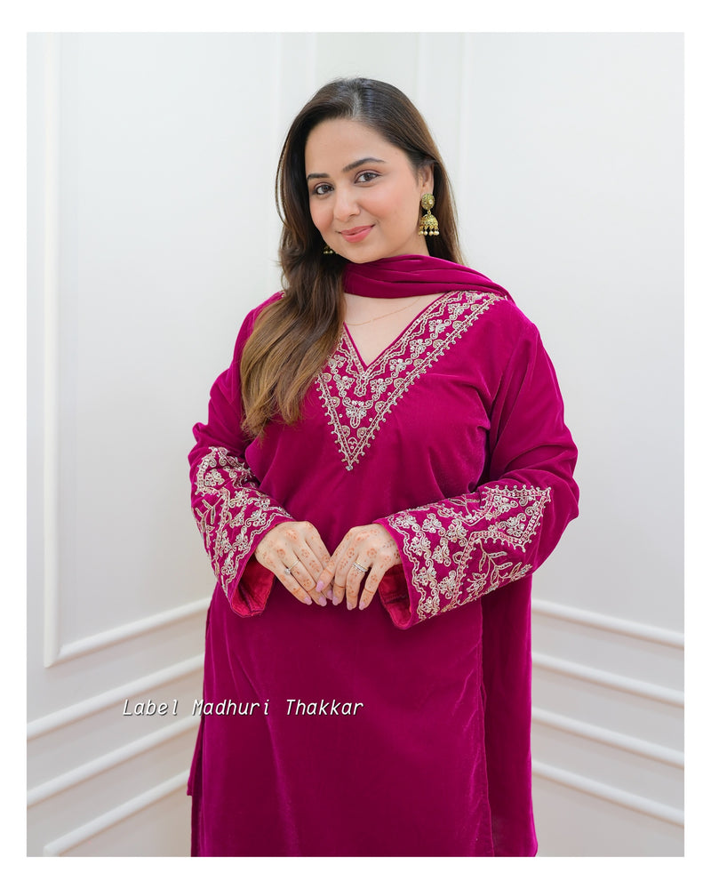 Rani Pink Threadwork Velvet Suit