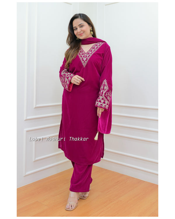 Rani Pink Threadwork Velvet Suit