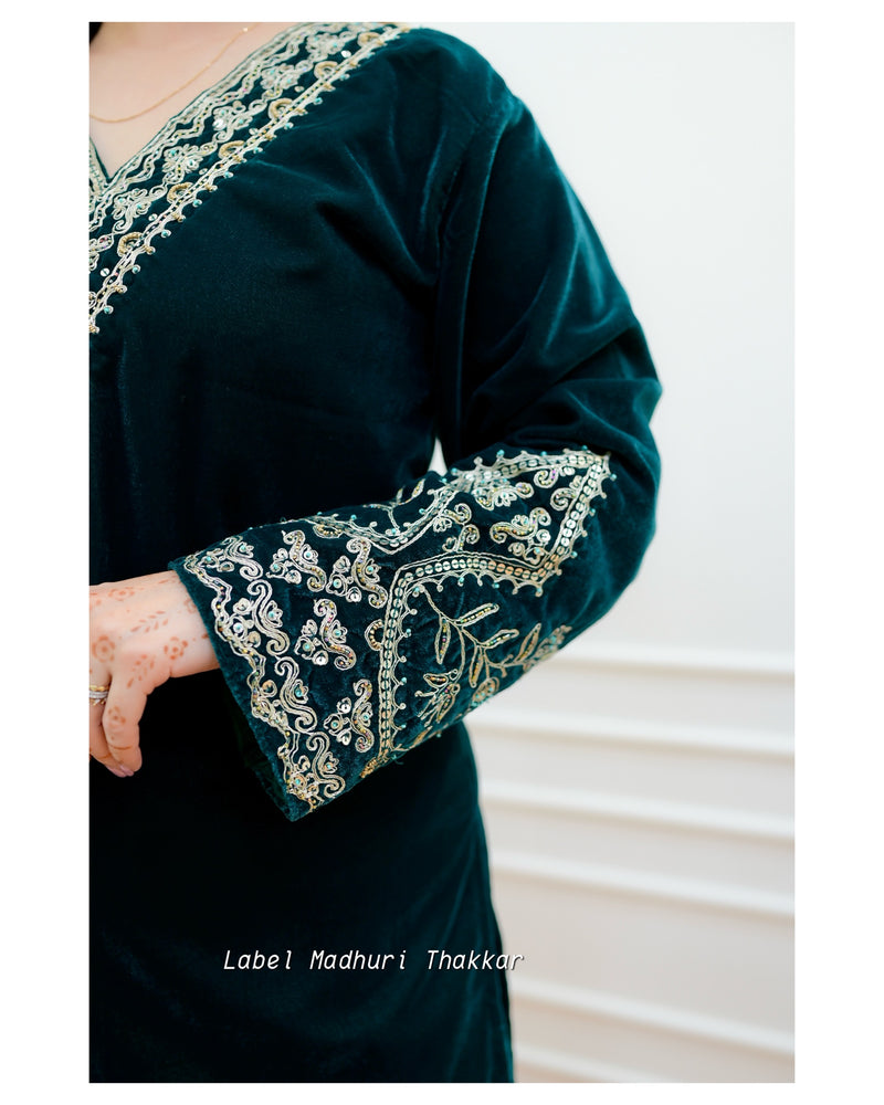 Bottle Green Threadwork Velvet Suit