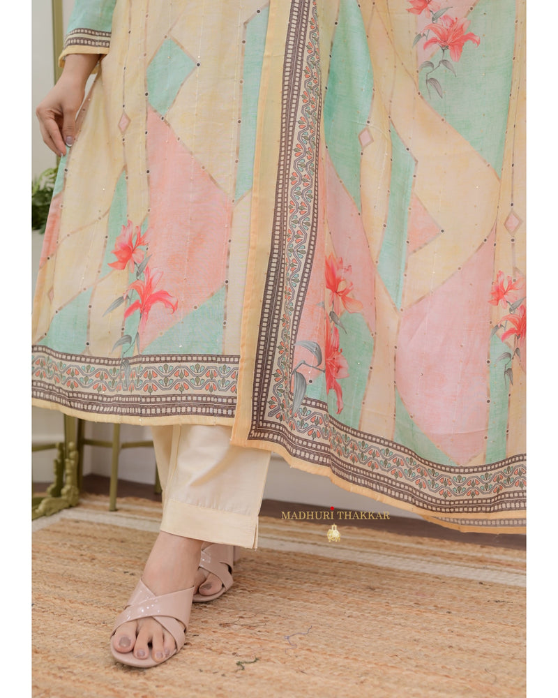 Ivory Floral Muslin Suit