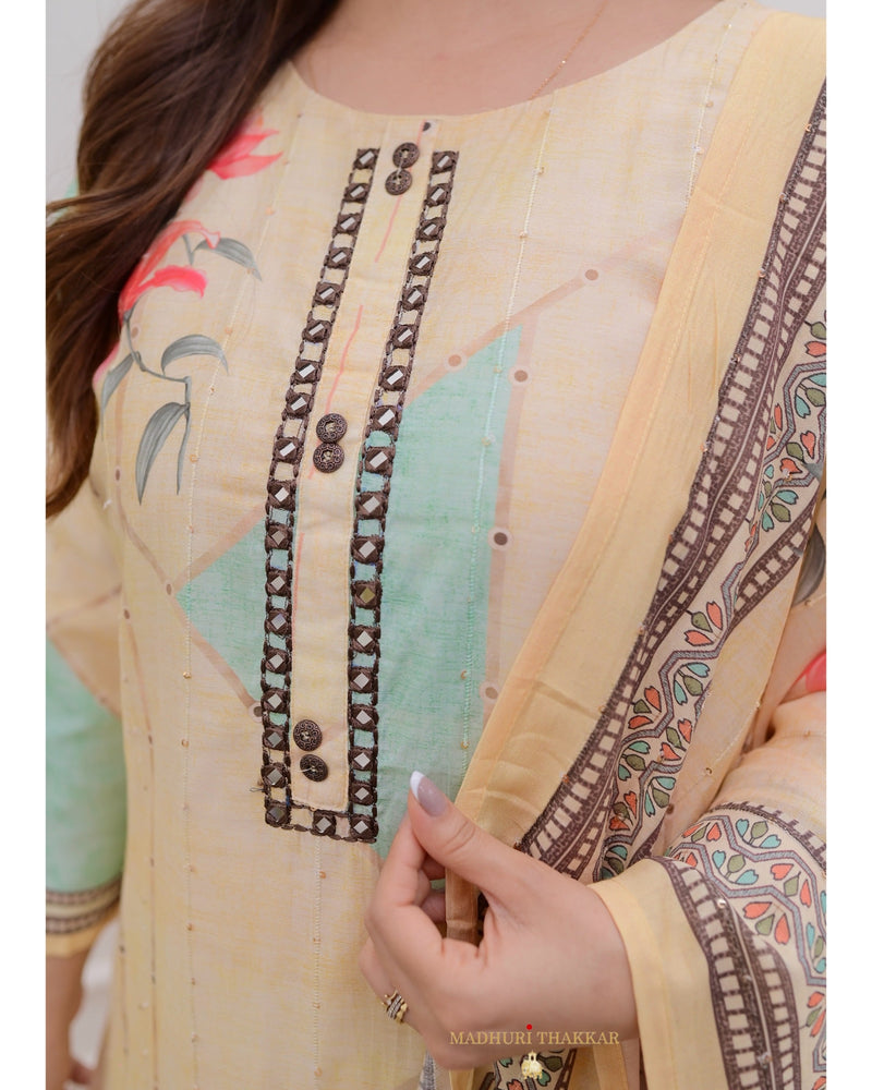 Ivory Floral Muslin Suit