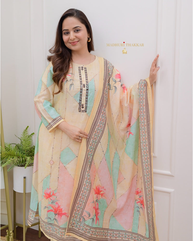 Ivory Floral Muslin Suit