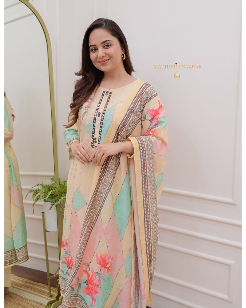 Ivory Floral Muslin Suit