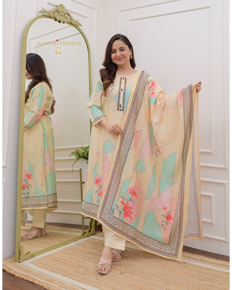 Ivory Floral Muslin Suit