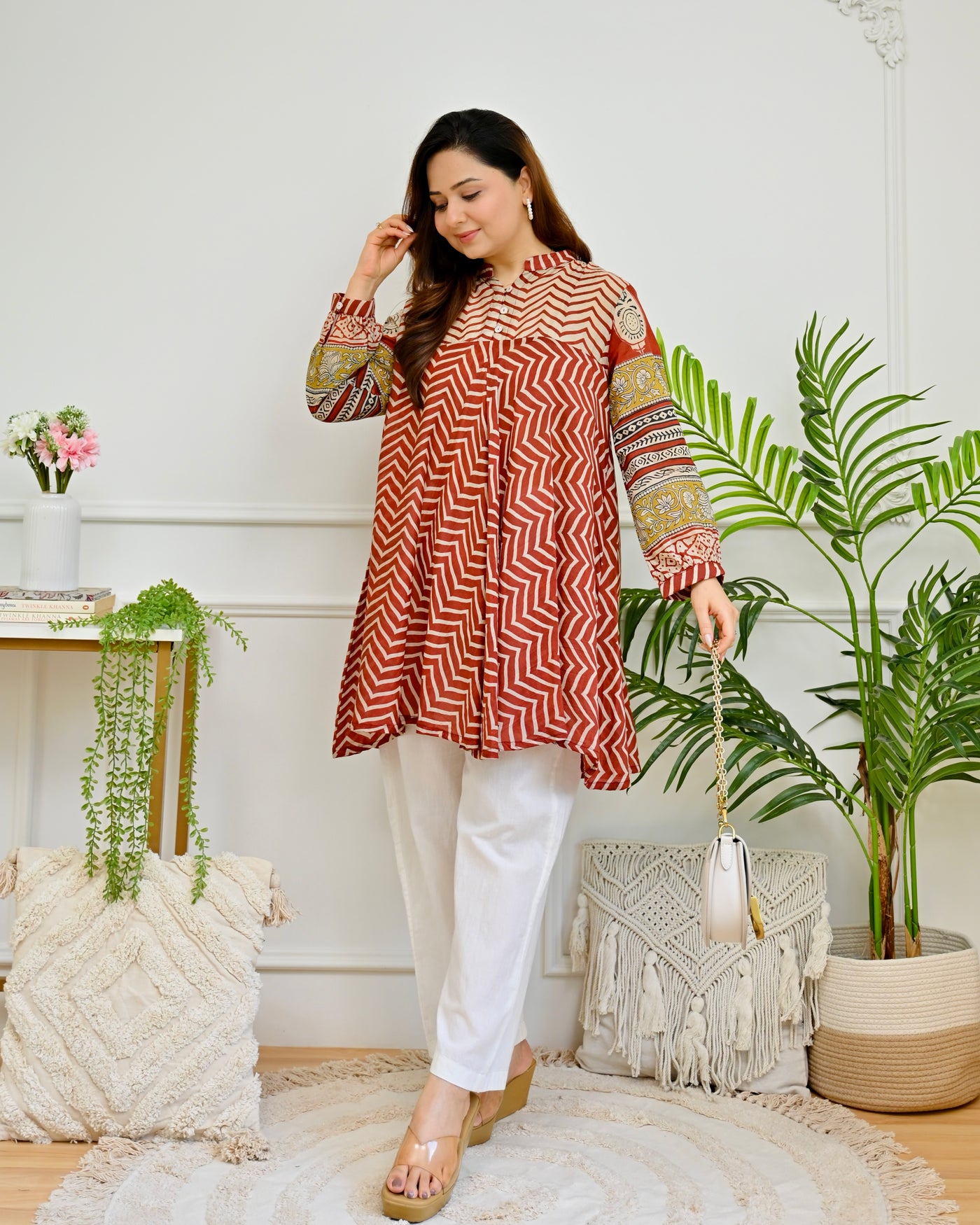 Rustica Charm Ajrakh Mul Chanderi A Line Tunic